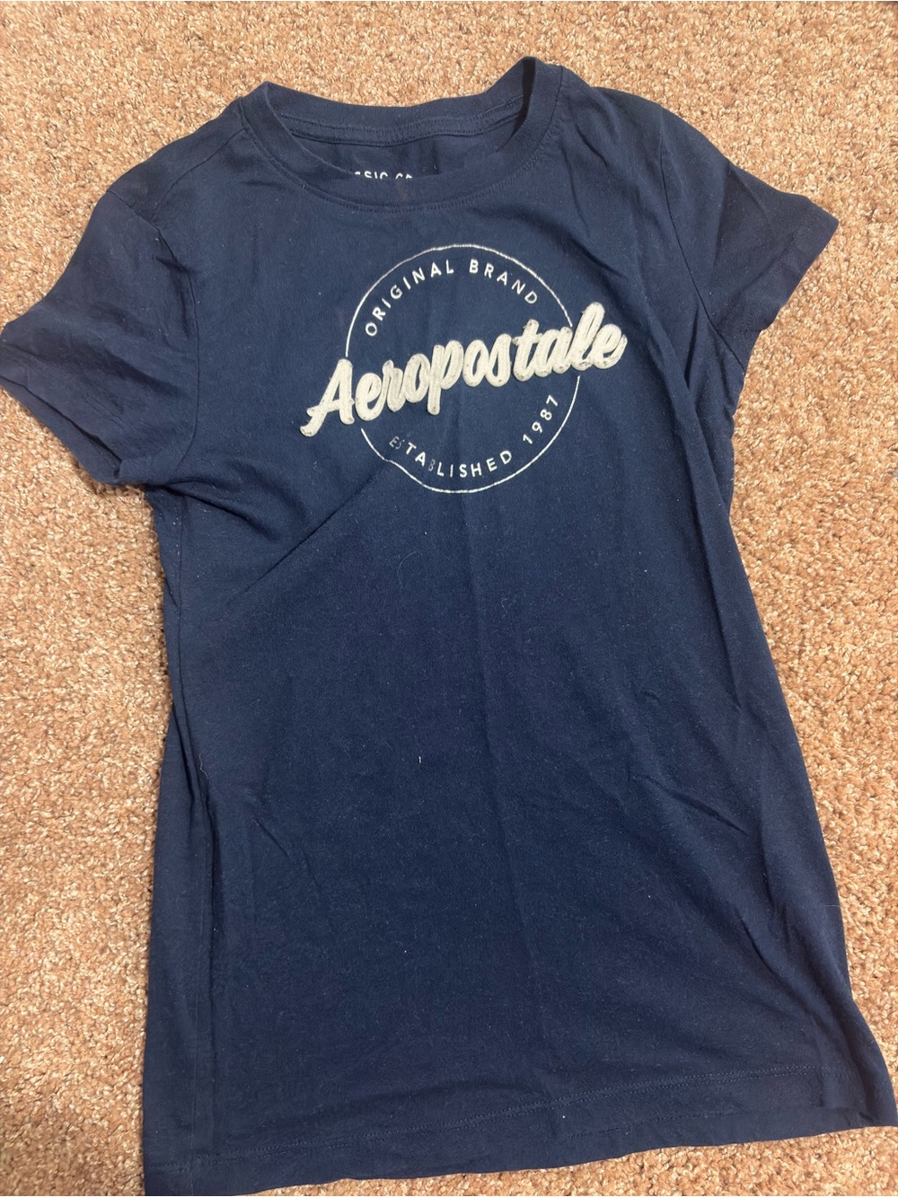 Classic Aeropostale Navy Short Sleeve Tee with White Logo